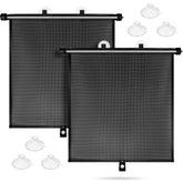 Sfee front packaging showing two retractable shades and components for UV protection