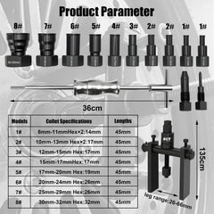 SGT SUPER GARAGE TOOLS expandable collets closeup demonstrating versatile inner gripping performance