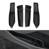 Shademax front view showing tray fitted for Model Y Juniper and benefits neat storage