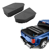 Shademax front view of stake pocket covers showing clean finished look and protection