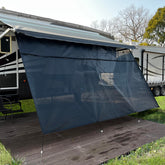 SHADEPLUS front view installed on RV showing full shade and privacy benefit