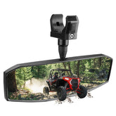 SHEJISI front-mounted mirror on UTV showing wide rear view benefit