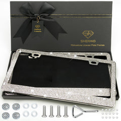 Shering front view white bling frame showing sparkling style and instant vehicle upgrade