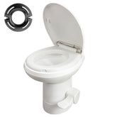 Shineforu front view of toilet showing compact RV-friendly design and comfort