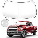 SHINEHOME front view of folded sunshade showing neat fit and protection