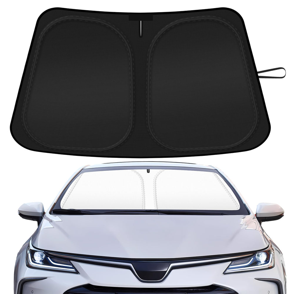 SHINEHOME front view installed on Corolla showing full windshield coverage and cooling benefit