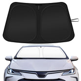 SHINEHOME front view installed on Corolla showing full windshield coverage and cooling benefit