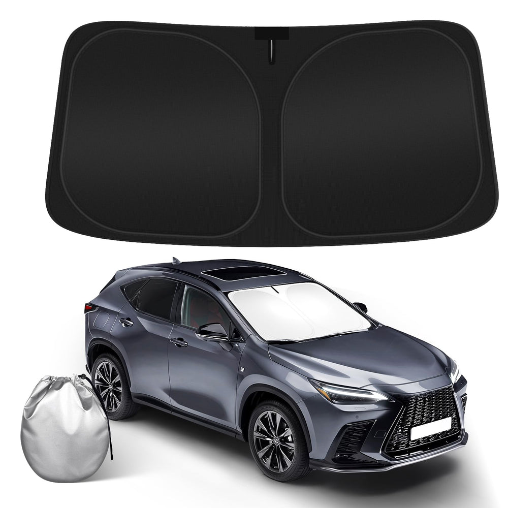 SHINEHOME sun shade front view installed in Lexus NX showing full windshield coverage