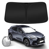 SHINEHOME sun shade front view installed in Lexus NX showing full windshield coverage
