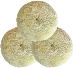 Shineyoo front view of three 7-inch wool buffing pads showing kit contents and benefits