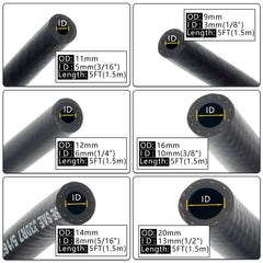 Shineyoo hoses laid out by diameter to show included sizes, helps you choose quickly