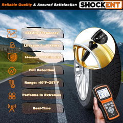 SHOCKENT sensor mounted on wheel demonstrating direct-fit replacement and reliable pressure reading