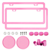 Shutuan pink license plate frame front view showing clean finish and style