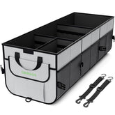 Simniam front view of trunk organizer showing compartments and capacity benefit