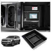 Sinminou front view installed in Wagoneer armrest showing neat organization