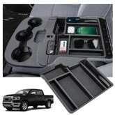 Sinminou installed front view in RAM armrest showing neat organization and quick reach