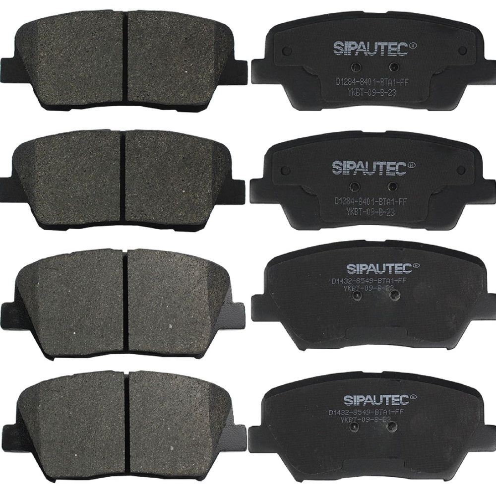 SIPAUTEC full front and rear brake pad kit showing contents and lubricant benefit