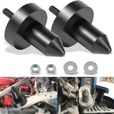 sixcow front view of packaged hood pin pair showing included hardware and fitment benefit