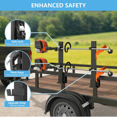 SJPULMO rack mounted on open trailer demonstrating secure multi-tool transport