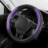 Skechers front view of purple steering wheel cover showing branding and color, stylish protection