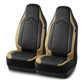Skechers front seat cover full view showing beige leather and fit benefit