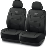 Skechers front seat cover full view showing tailored fit and sleek black look for comfort