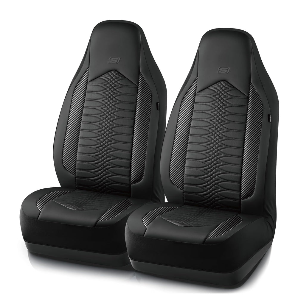 Skechers front view high-back seat covers showing refined look and protection
