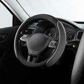 Skechers front view of packaged steering wheel cover showing design and fit benefits