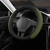 Skechers front view steering wheel cover showing black and olive style and comfort