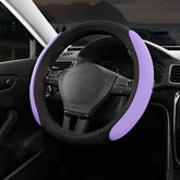 Skechers front view of black and purple steering wheel cover shows style and protection