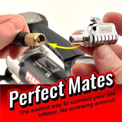 SKÖG side view highlighting open-flow port and 360° swivel for kink-free airflow