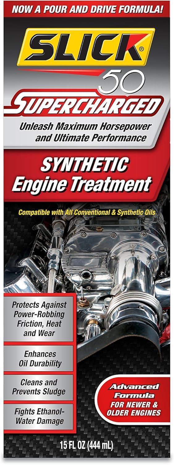 SLICK 50 bottle front label showing product name and benefits for engine protection