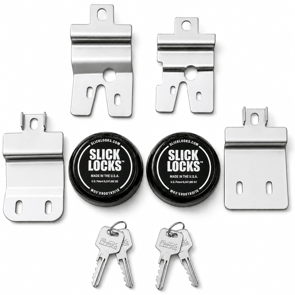 Slick Locks front kit layout showing all components and quick installation benefit