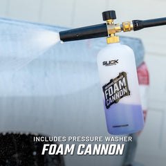 Slick Products being applied with a pressure washer for faster, low-contact cleaning