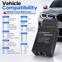 SMART BIMMER closeup of Ethernet/OBD2 connector demonstrating secure fit and durable contacts