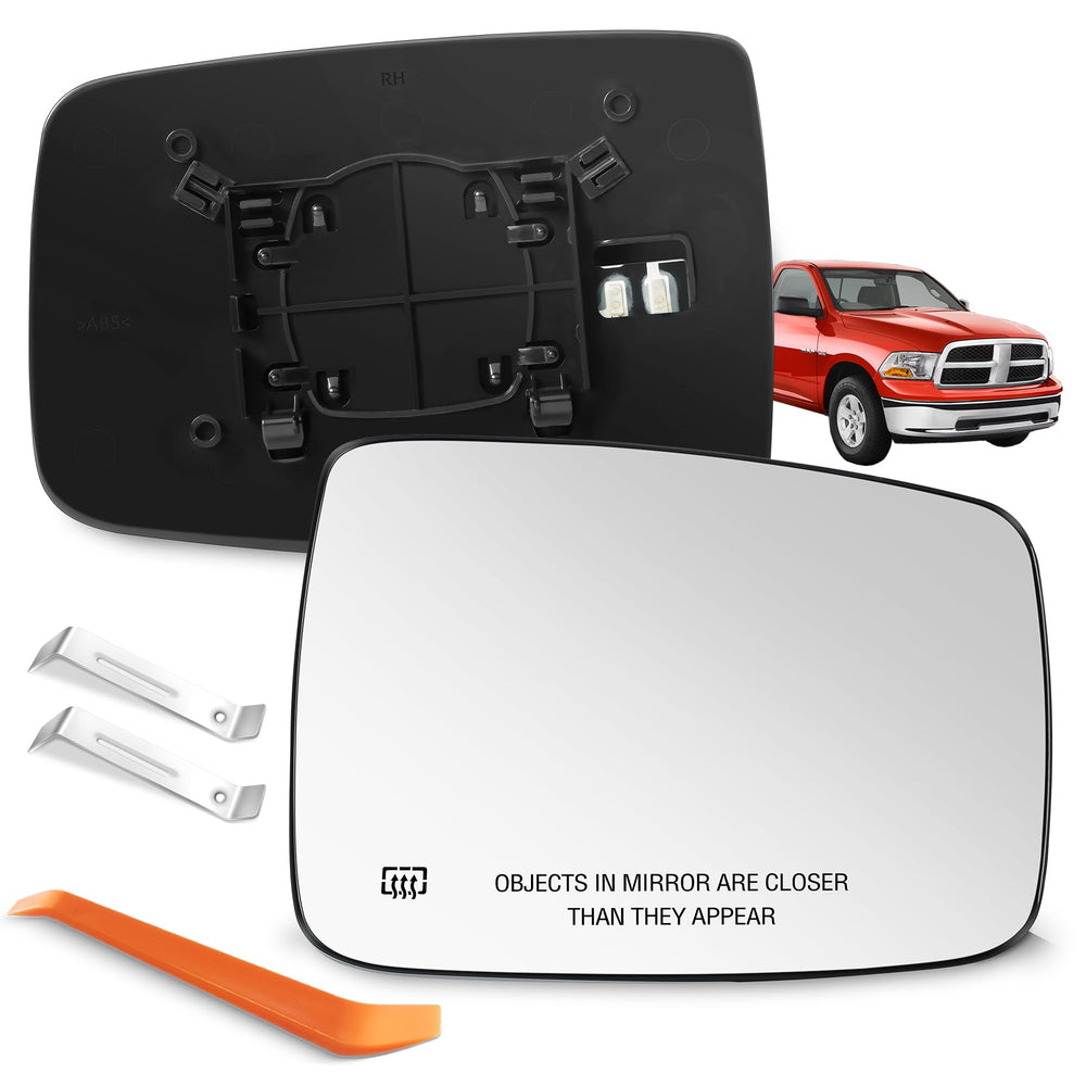 SNEMEEY front view of passenger mirror glass showing exact OE-style fit and clarity