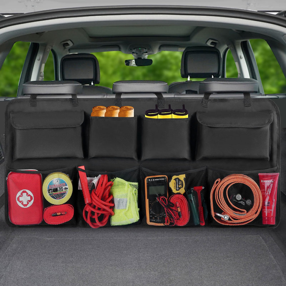 Snuopfy front view showing eight large pockets and organized storage benefit
