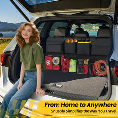 Snuopfy installed behind an SUV seat keeping groceries secure and accessible