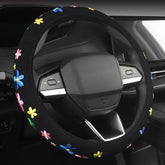 SOBONITO front view of steering wheel cover showing stitched floral design for stylish upgrade