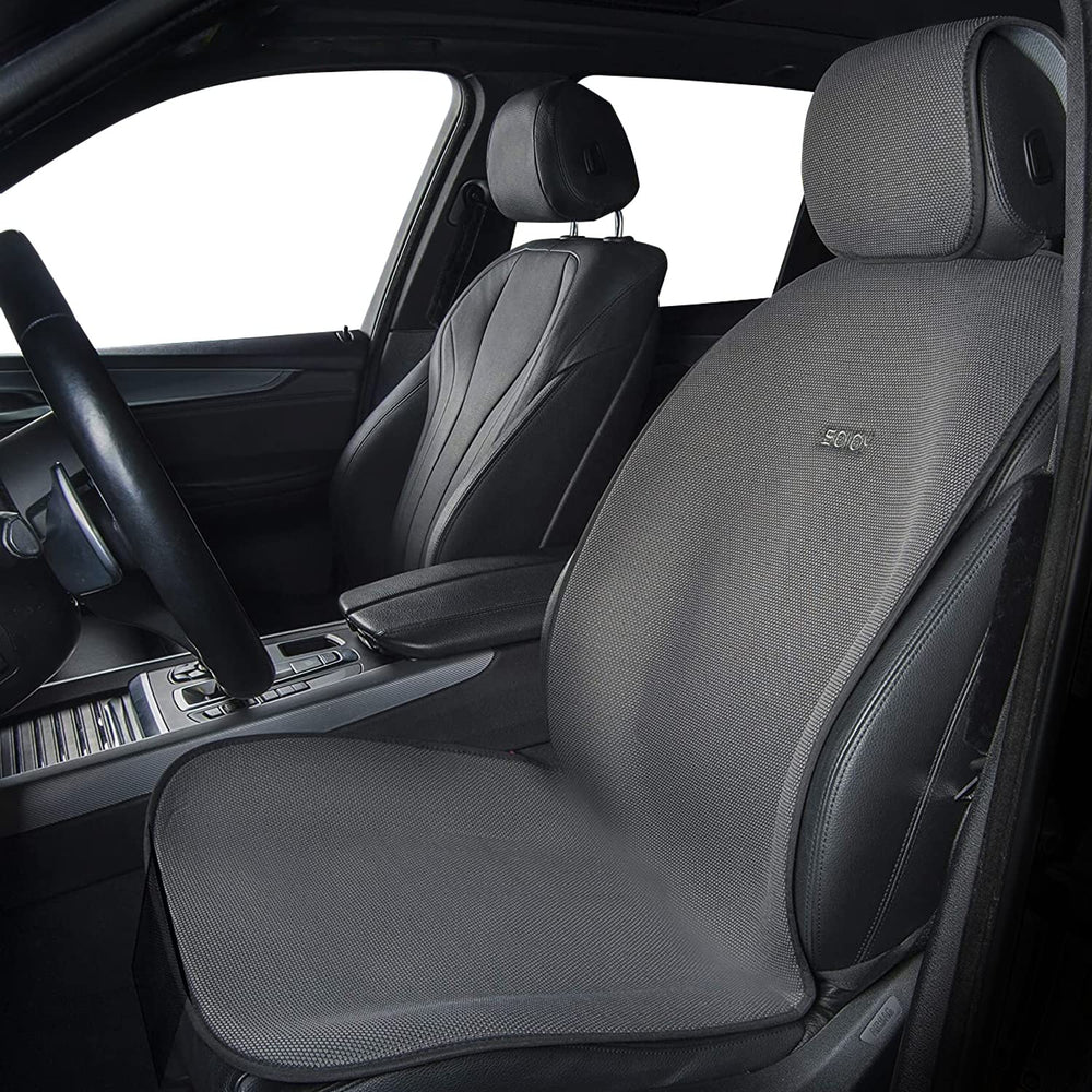 Sojoy front seat cover front view showing full protection and sleek black look