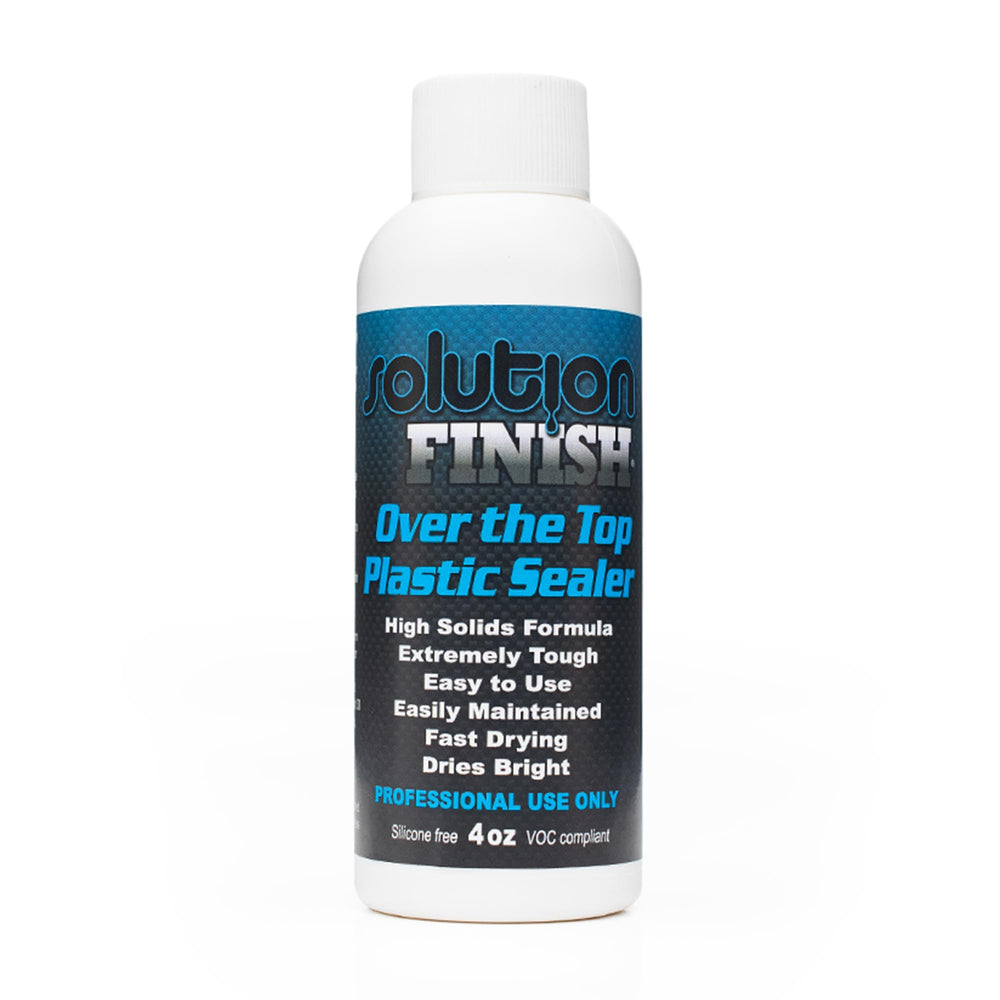 Solution Finish front bottle showing clear label and compact 4oz size, useful for easy storage
