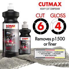 SONAX CutMax pouring from bottle demonstrating easy application and control