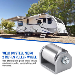 SPARKWHIZ roller welded to trailer frame protecting undercarriage during docking and turns
