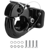 SPARKWHIZ pintle hook front view showing secure coupling benefit