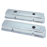 Spectre valve cover front view showing chrome finish and three-hole layout for clean engine appearance