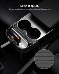 Spigen extender installed in Tesla Model Y 2026 offering quick-access storage