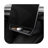 Spigen front installed under-screen tray in Tesla showing neat storage and easy access