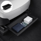 Spigen front view of under seat storage box showing low profile and clean lines, organized look