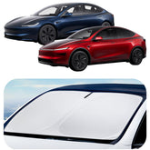 Spigen ZeroGap front view installed on Tesla windshield showing full coverage and heat reduction