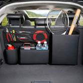 SportySizz front view of hanging trunk organizer showing neat storage benefit